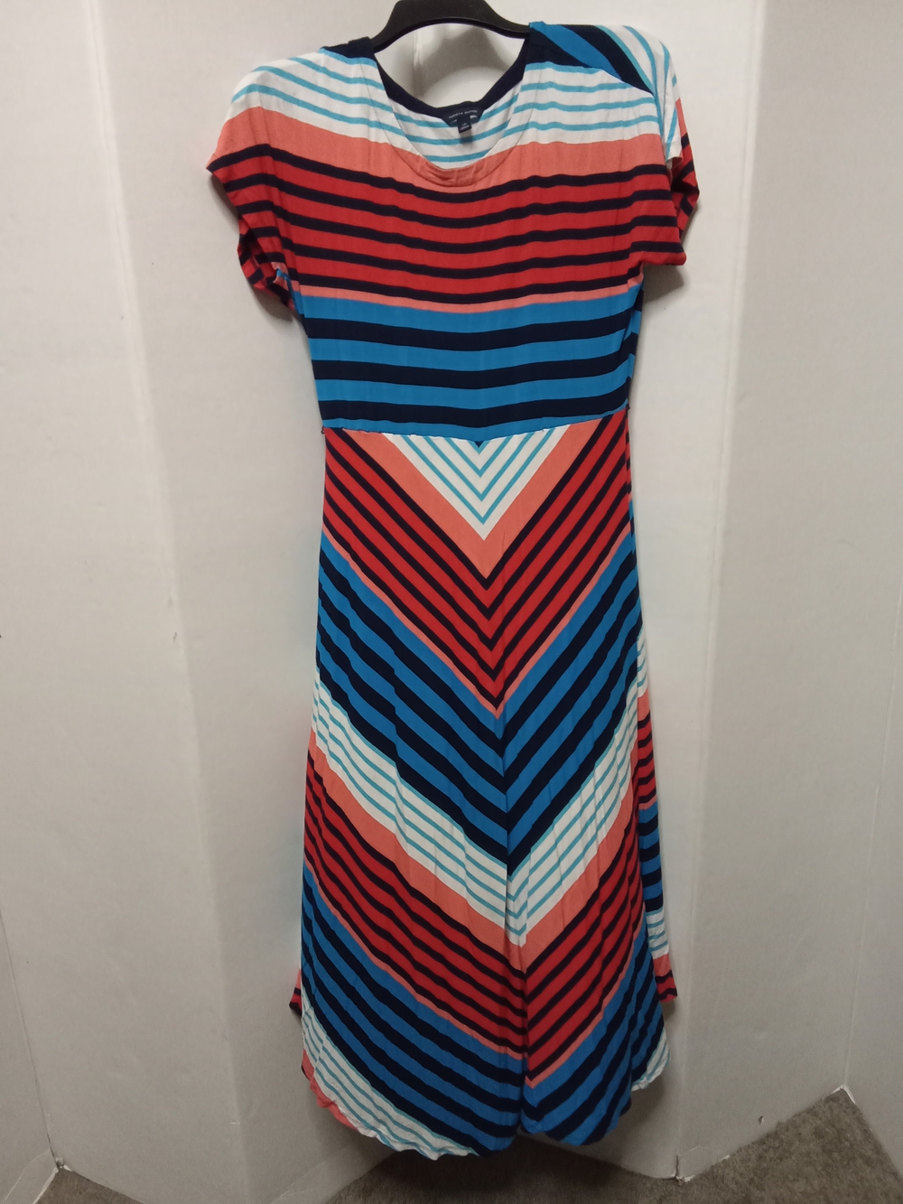 Tommy Hilfiger Coral, Blue & Navy Striped Chevron Midi Dress